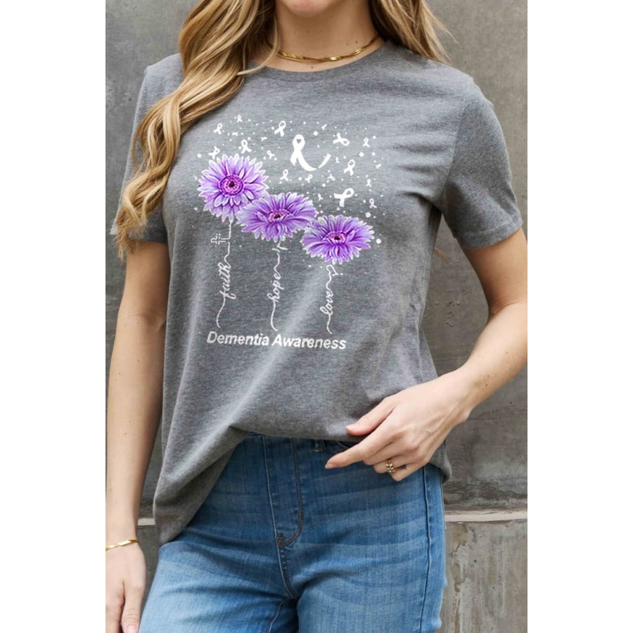 Simply Love Full Size DEMENTIA AWARENESS Graphic Cotton Tee Mid Gray / S