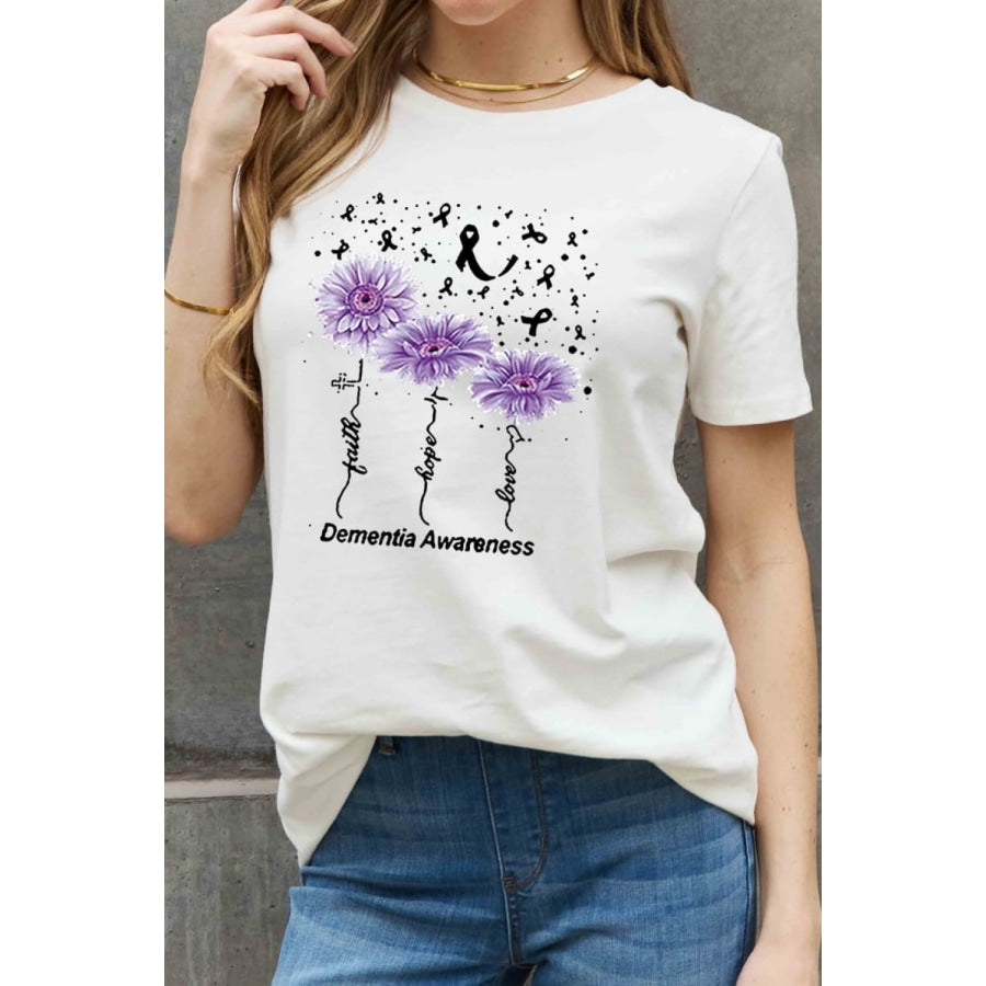 Simply Love Full Size DEMENTIA AWARENESS Graphic Cotton Tee White / S
