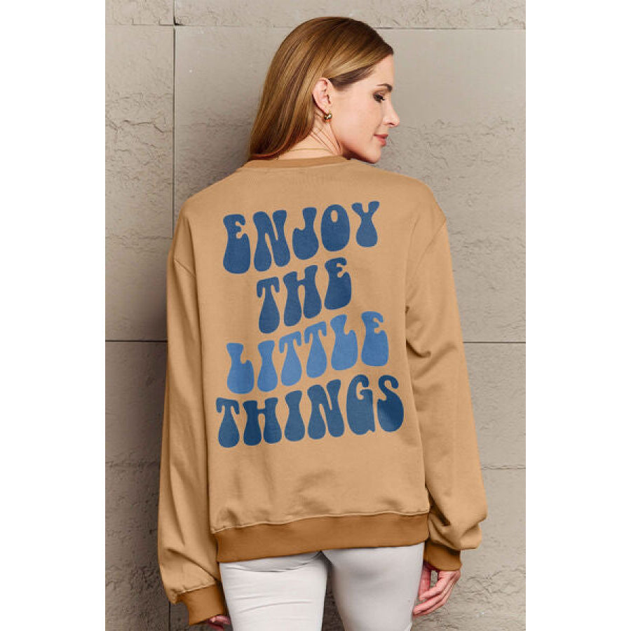 Simply Love Full Size ENJOY THE LITTLE THINGS Round Neck Sweatshirt Camel / S Clothing