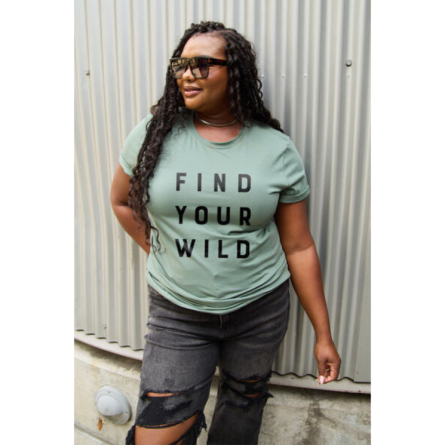 Simply Love Full Size FIND YOUR WILD Short Sleeve T-Shirt Sage / S Apparel and Accessories