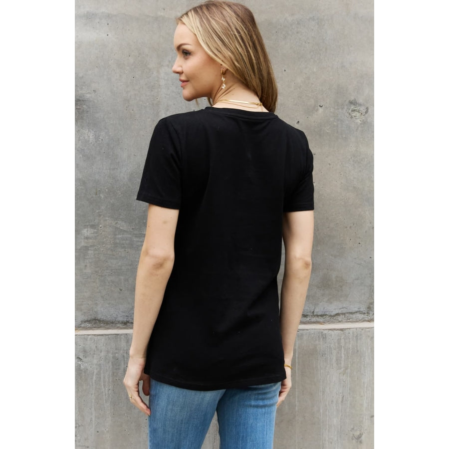 Simply Love Full Size Flower Graphic Cotton Tee Black / S