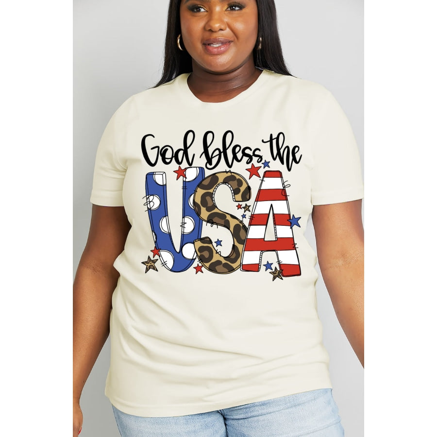 Simply Love Full Size GOD BLESS THE USA Graphic Cotton Tee Ivory / S