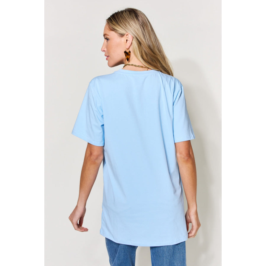 Simply Love Full Size Graphic Round Neck Short Sleeve T - Shirt Pastel Blue / S Apparel and Accessories
