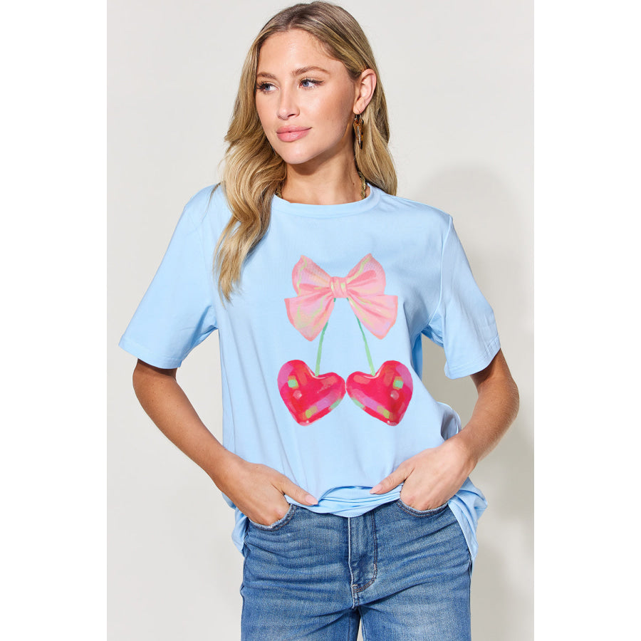 Simply Love Full Size Graphic Round Neck Short Sleeve T - Shirt Pastel Blue / S Apparel and Accessories