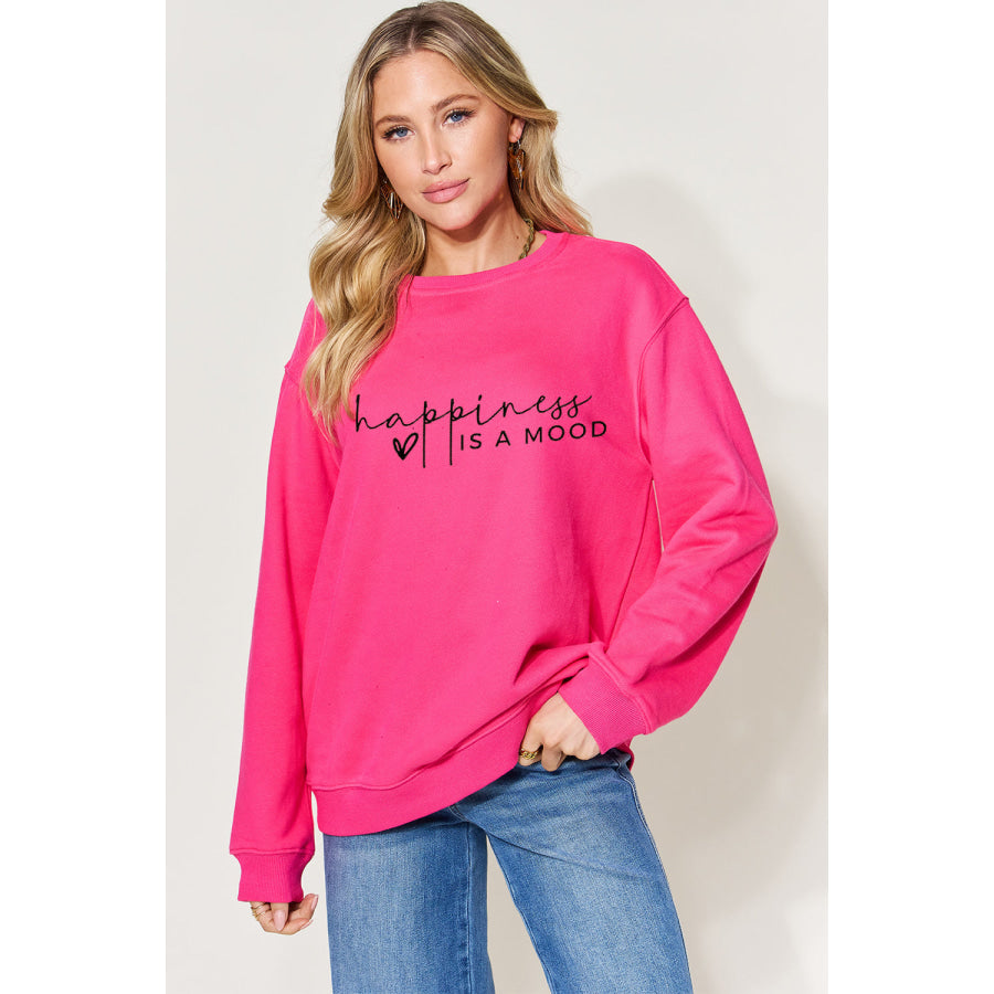 Simply Love Full Size HAPPINESS IS A MOOD Sweatshirt Deep Rose / S Apparel and Accessories