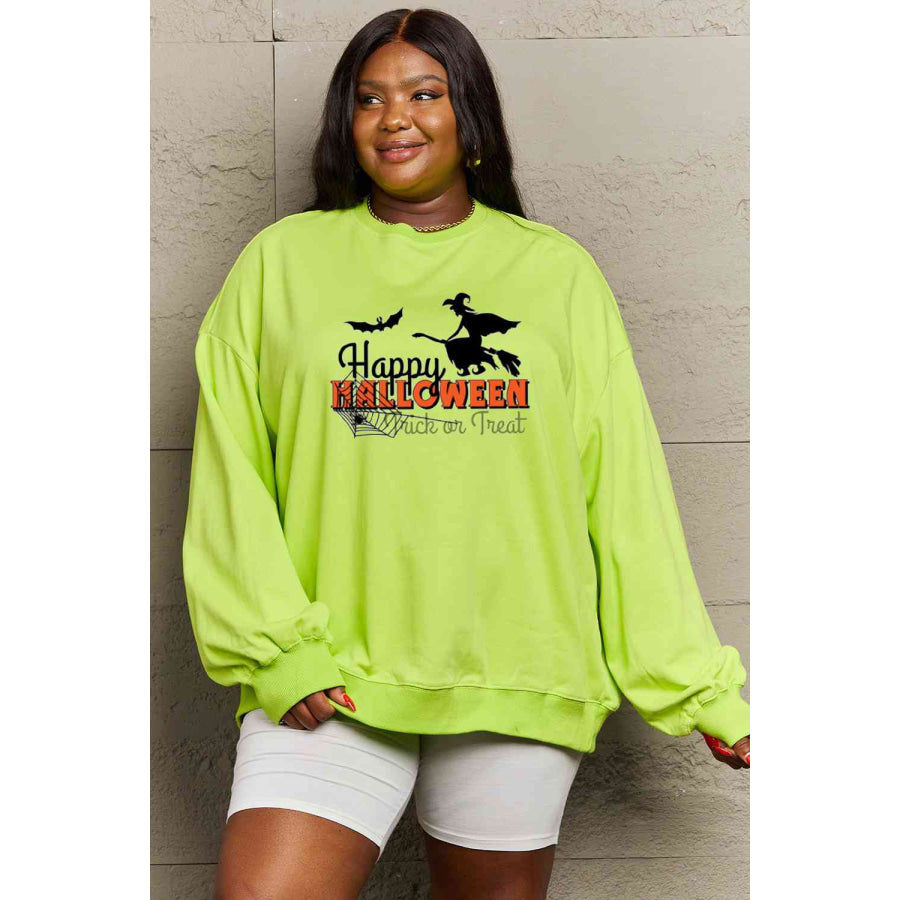 Simply Love Full Size HAPPY HALLOWEEN TRICK OR TREAT Graphic Sweatshirt Lemon / S
