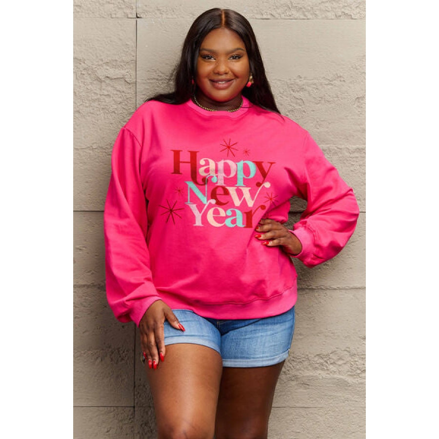 Simply Love Full Size HAPPY NEW YEAR Round Neck Sweatshirt Deep Rose / S Clothing