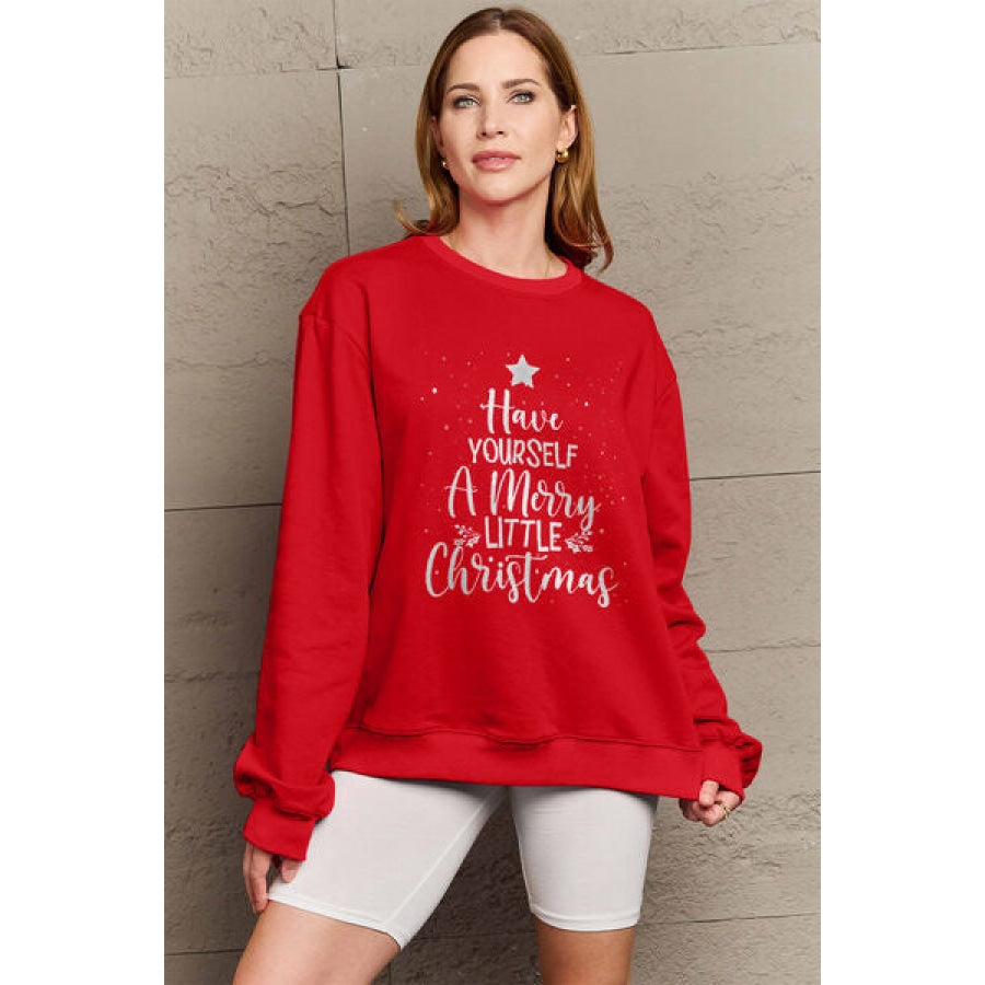 Simply Love Full Size HAVE YOURSELF A MERRY LITTLE CHRISTMAS Round Neck Sweatshirt Wine / S Clothing