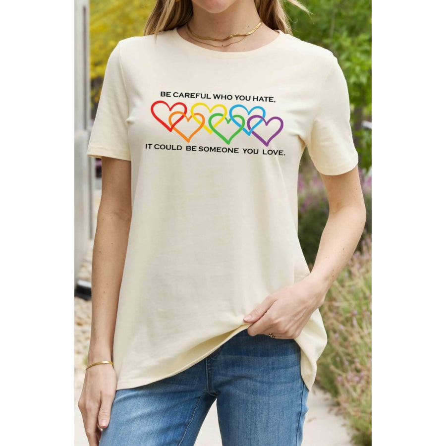 Simply Love Full Size Heart Slogan Graphic Cotton Tee Off White / S