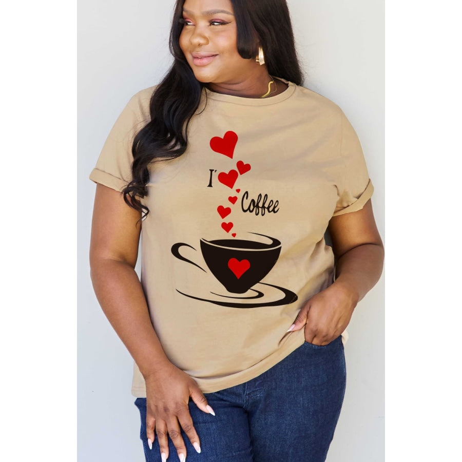 Simply Love Full Size I LOVE COFFEE Graphic Cotton Tee Taupe / S