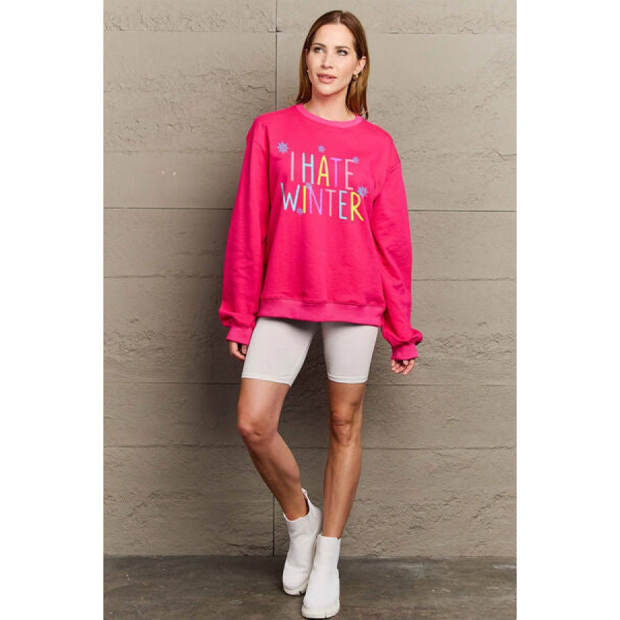 Simply Love Full Size I HATE WINTER Dropped Shoulder Sweatshirt Deep Rose / S Clothing