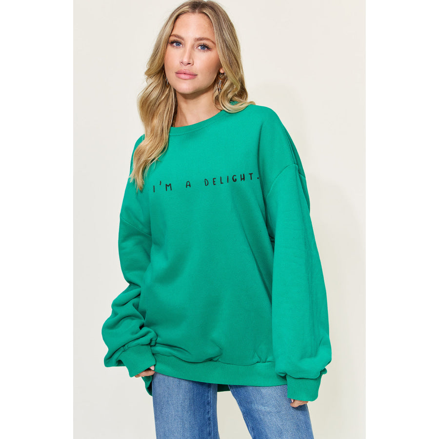 Simply Love Full Size I’M A DELIGHT Drop Shoulder Oversized Sweatshirt Green / S Apparel and Accessories