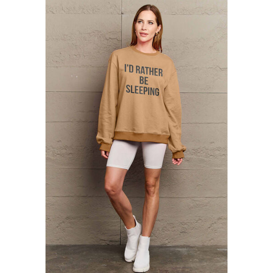 Simply Love Full Size I’D RATHER BE SLEEPING Round Neck Sweatshirt Apparel and Accessories