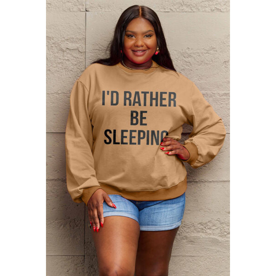 Simply Love Full Size I’D RATHER BE SLEEPING Round Neck Sweatshirt Apparel and Accessories