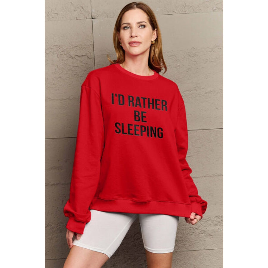Simply Love Full Size I’D RATHER BE SLEEPING Round Neck Sweatshirt Wine / S Apparel and Accessories