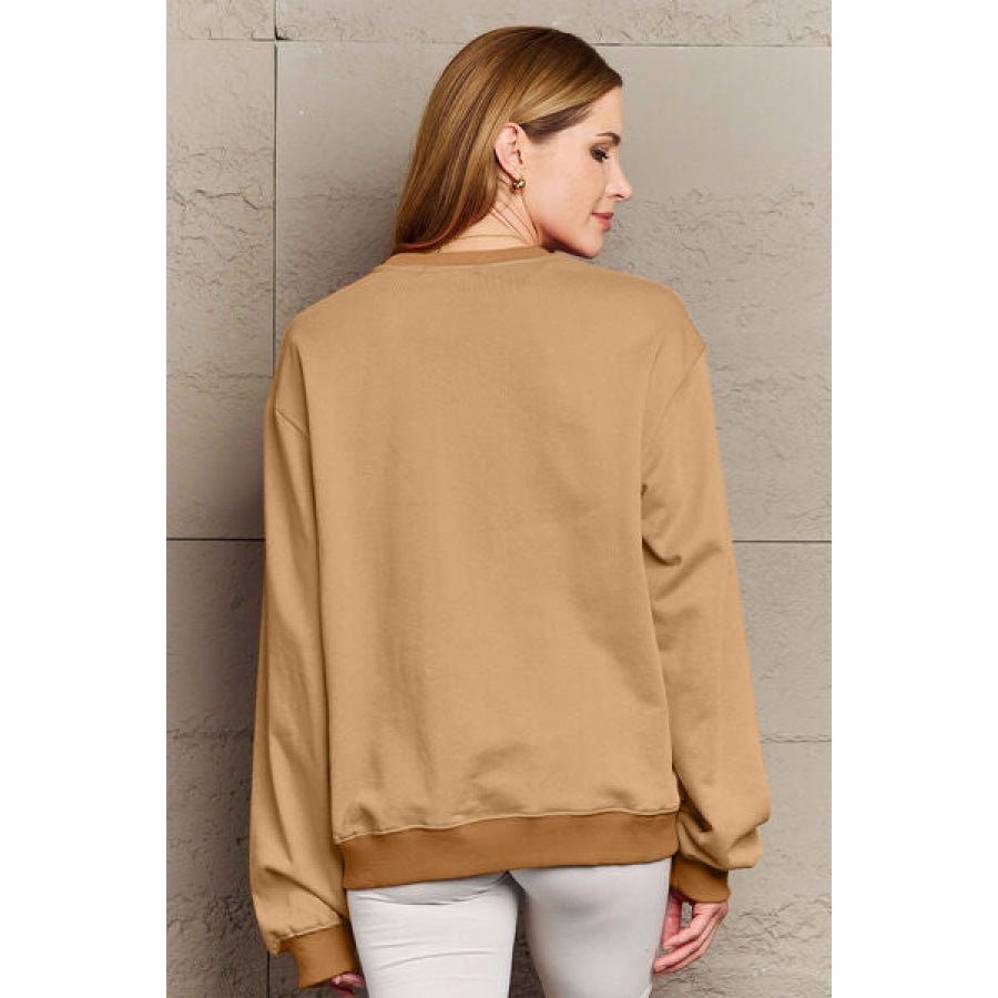 Simply Love Full Size KINDA LAZY Round Neck Sweatshirt Camel / S Clothing
