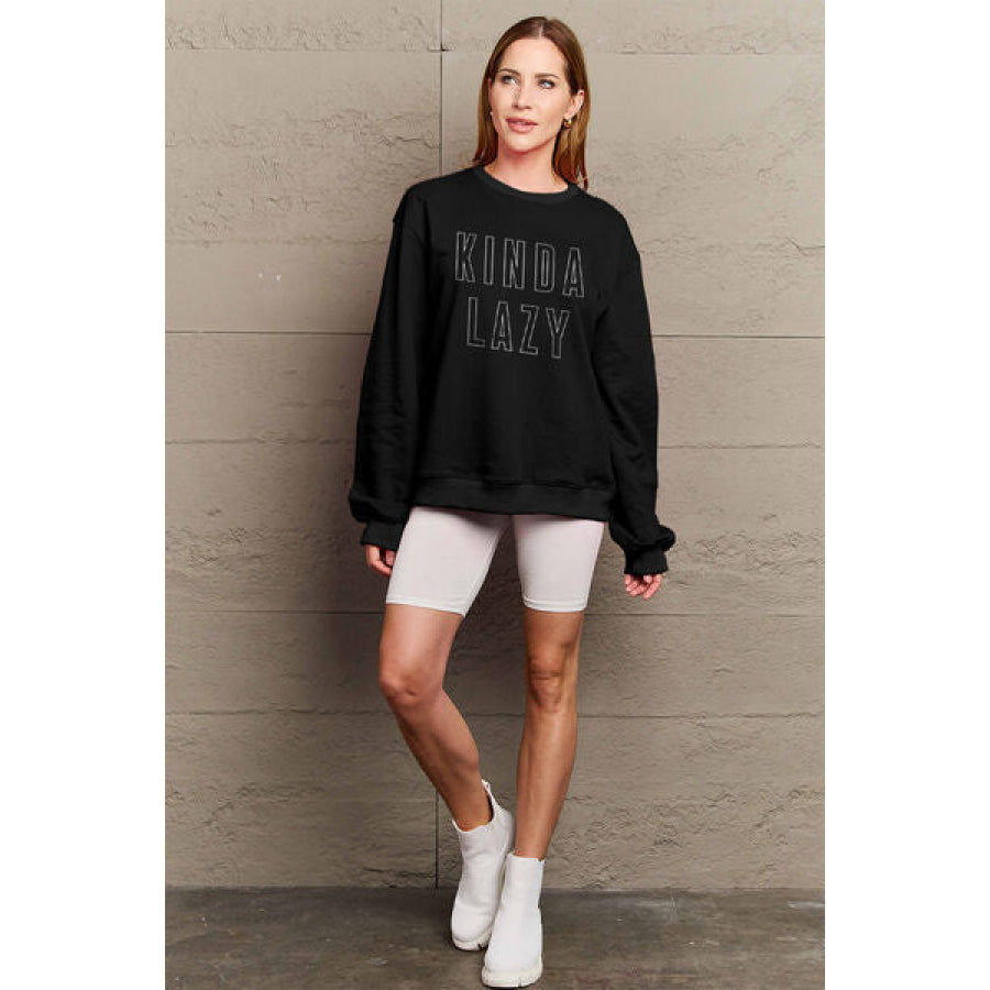 Simply Love Full Size KINDA LAZY Round Neck Sweatshirt Clothing