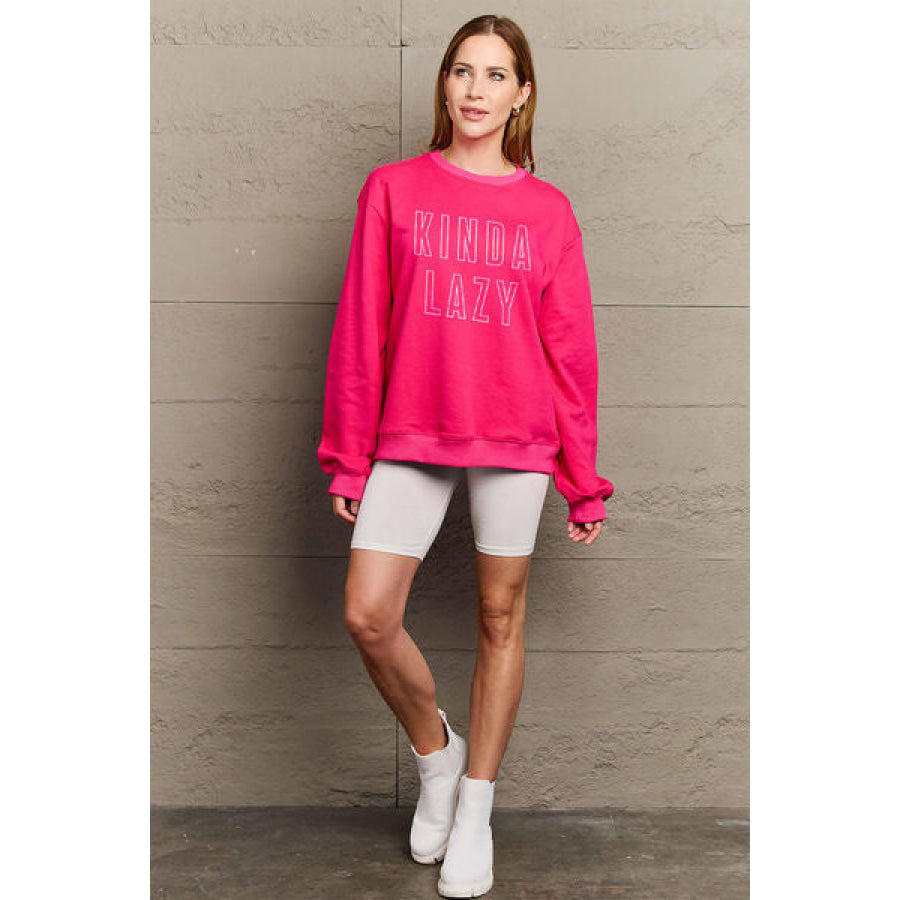 Simply Love Full Size KINDA LAZY Round Neck Sweatshirt Clothing