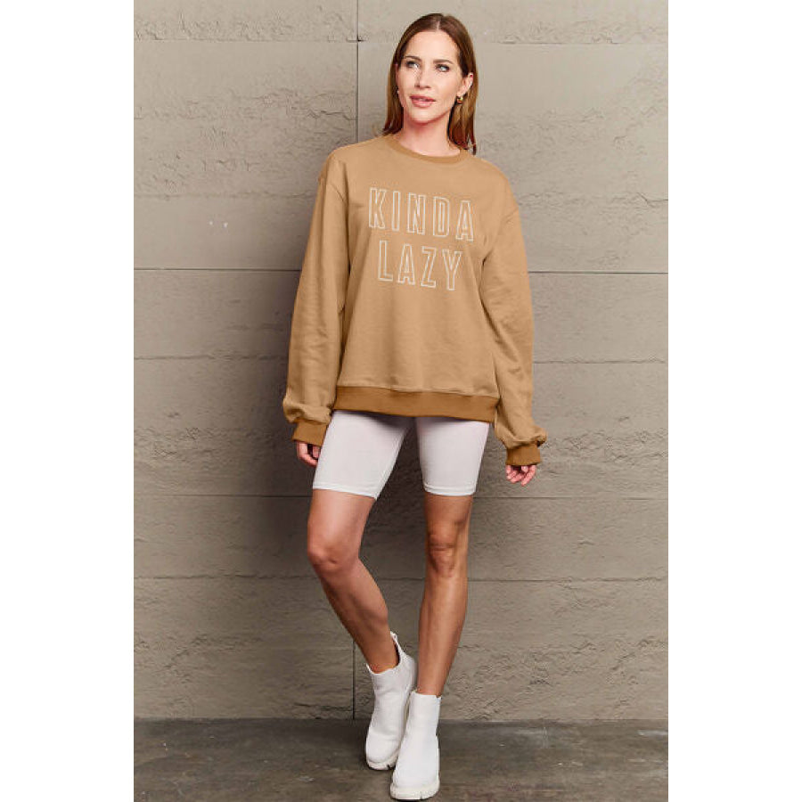 Simply Love Full Size KINDA LAZY Round Neck Sweatshirt Clothing