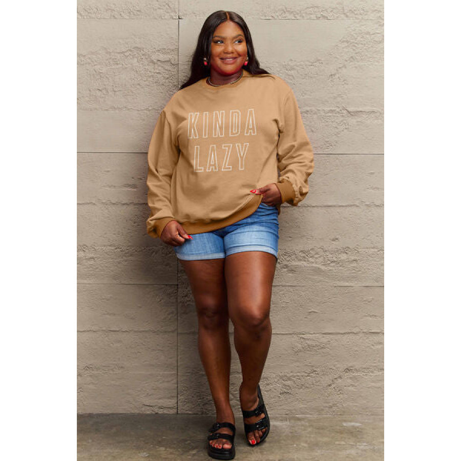 Simply Love Full Size KINDA LAZY Round Neck Sweatshirt Clothing