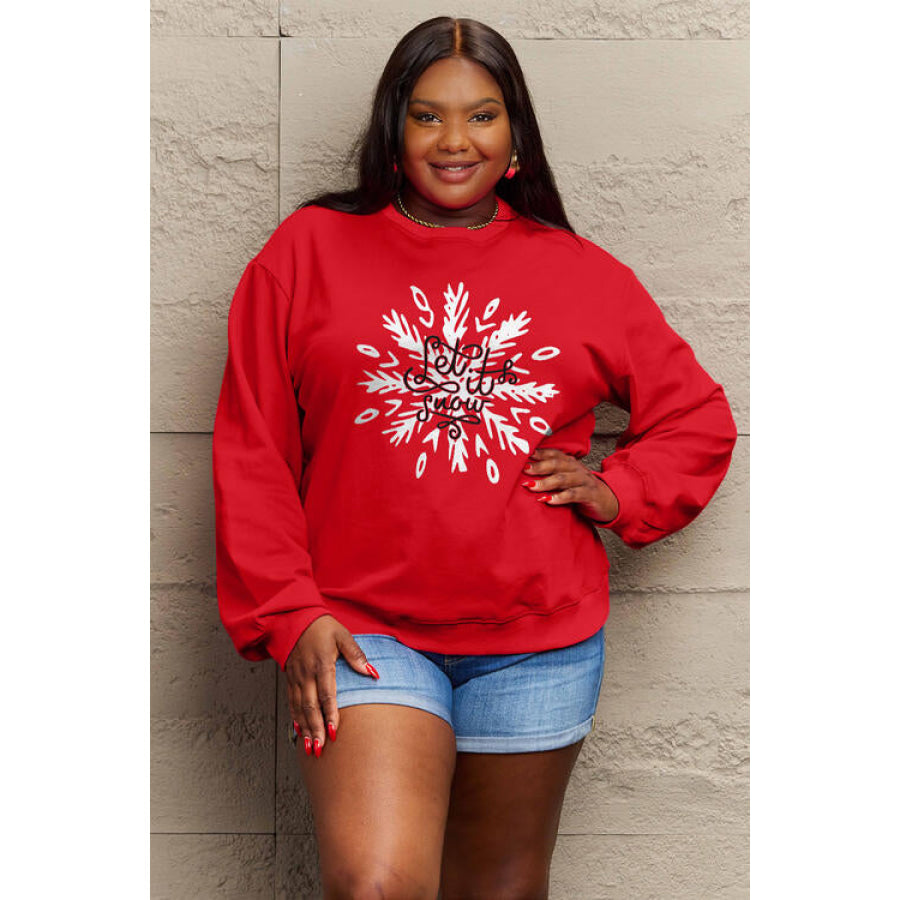 Simply Love Full Size LET IT SNOW Long Sleeve Sweatshirt Scarlet / S Women’s Fashion Clothing