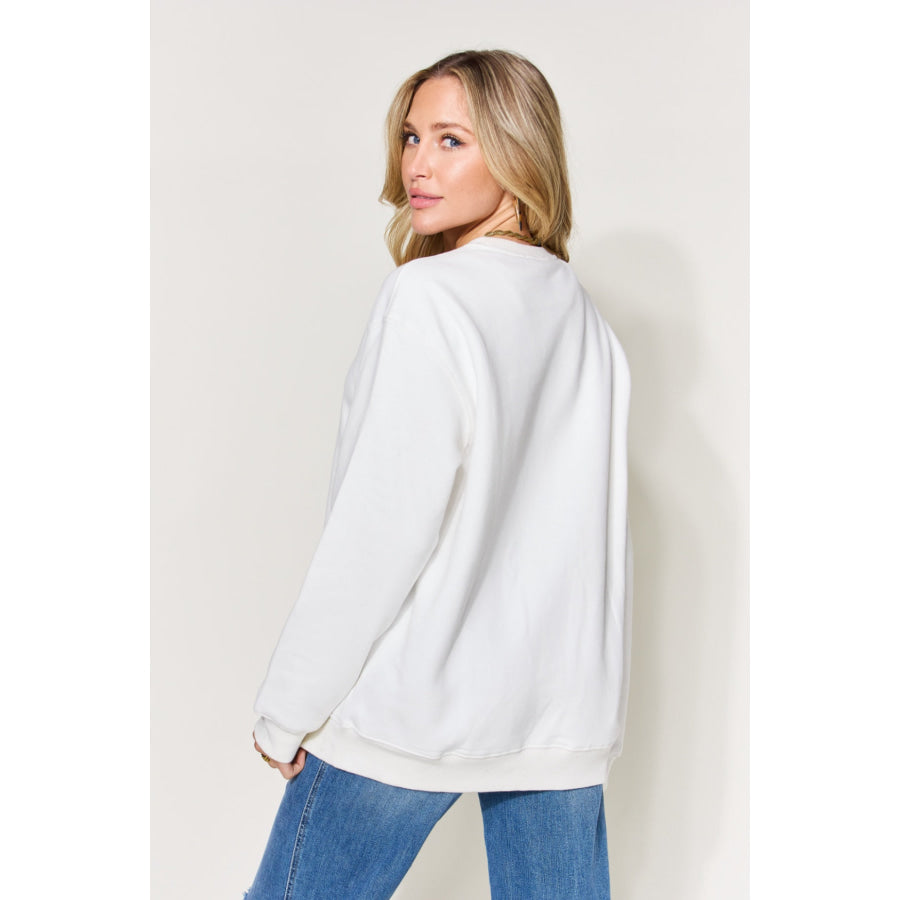 Simply Love Full Size Letter Graphic Long Sleeve Sweatshirt White / S Apparel and Accessories