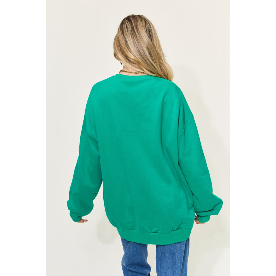 Simply Love Full Size Letter Graphic Long Sleeve Sweatshirt Mid Green / S Apparel and Accessories