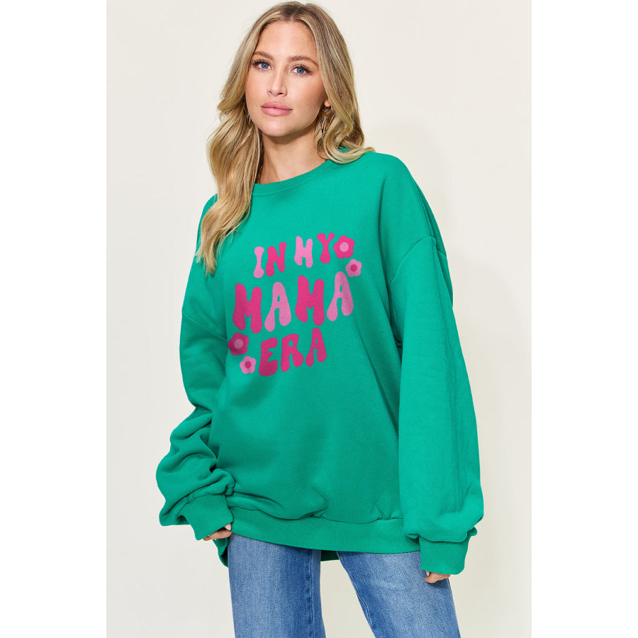 Simply Love Full Size Letter Graphic Long Sleeve Sweatshirt Mid Green / S Apparel and Accessories