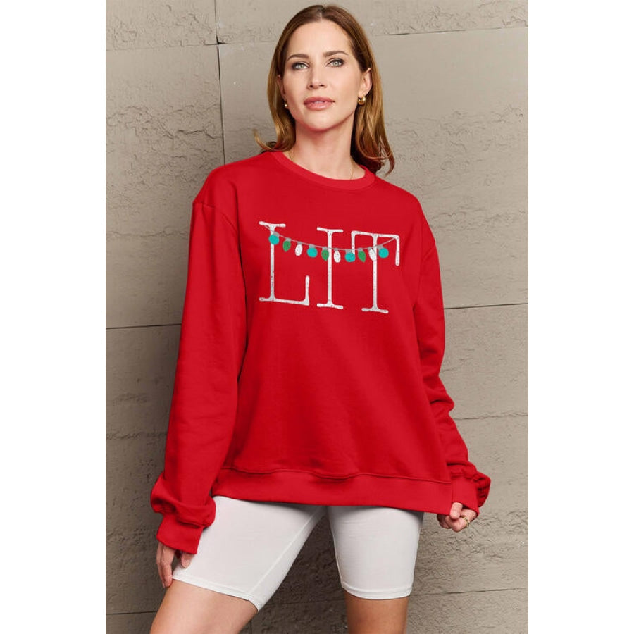 Simply Love Full Size LIT Long Sleeve Sweatshirt Scarlet / S Clothing