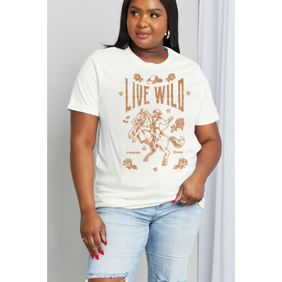 Simply Love Full Size LIVE WILD ROAM FREE Graphic Cotton Tee Bleach / S