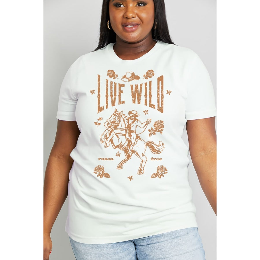 Simply Love Full Size LIVE WILD ROAM FREE Graphic Cotton Tee Bleach / S