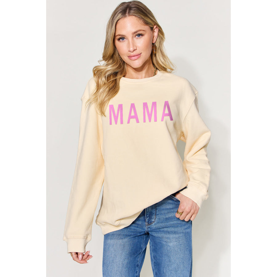 Simply Love Full Size MAMA Long Sleeve Sweatshirt Sand / S Apparel and Accessories