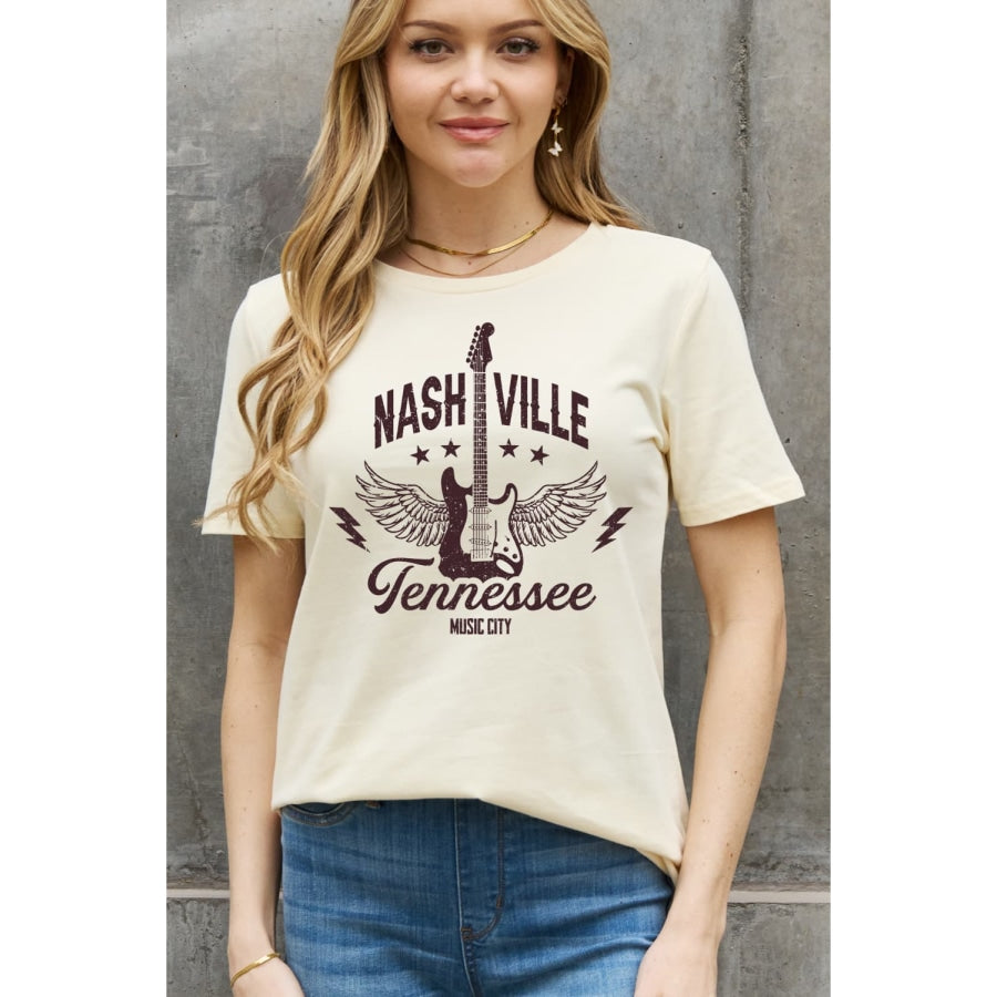 Simply Love Full Size NASHVILLE TENNESSEE MUSIC CITY Graphic Cotton Tee Ivory / S