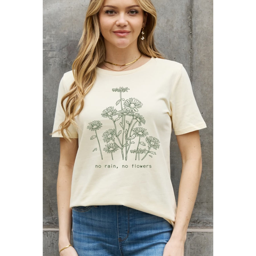 Simply Love Full Size NO RAIN NO FLOWERS Graphic Cotton Tee Ivory / S