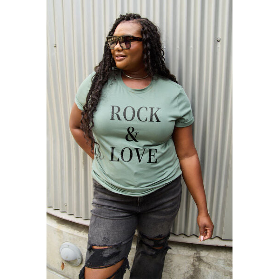 Simply Love Full Size ROCK & LOVE Short Sleeve T-Shirt Apparel and Accessories
