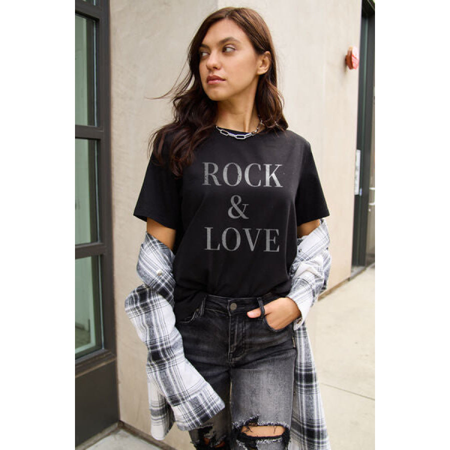 Simply Love Full Size ROCK & LOVE Short Sleeve T-Shirt Apparel and Accessories