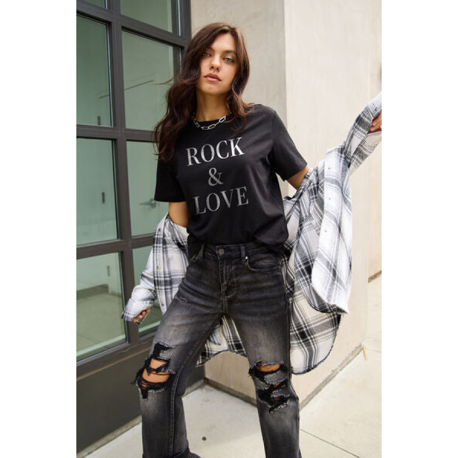Simply Love Full Size ROCK & LOVE Short Sleeve T-Shirt Black / S Apparel and Accessories