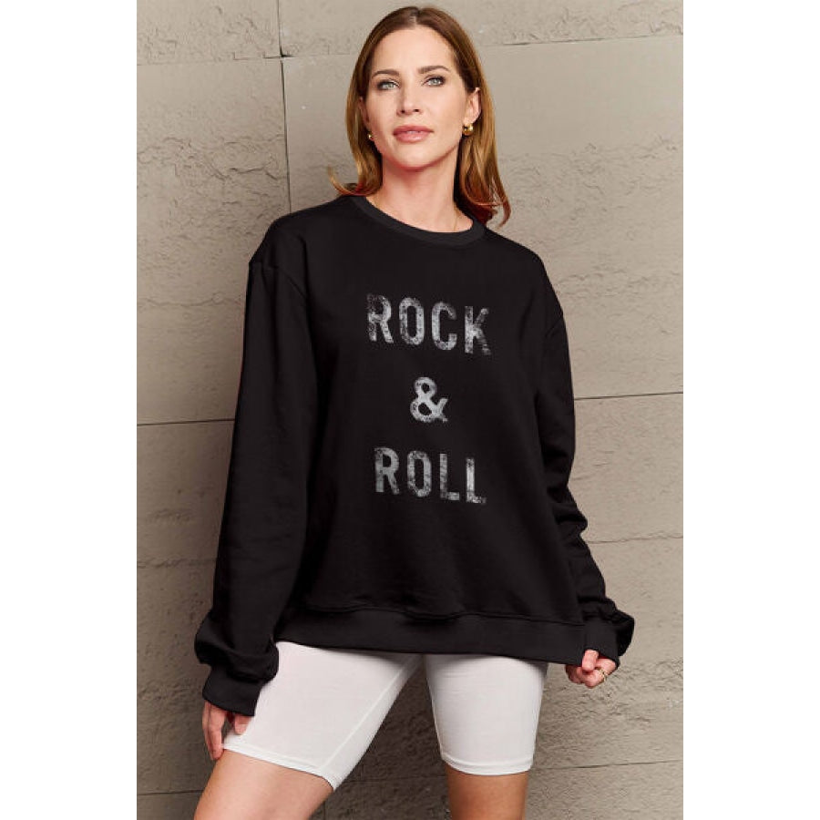 Simply Love Full Size ROCK & ROLL Round Neck Sweatshirt Black / S Clothing