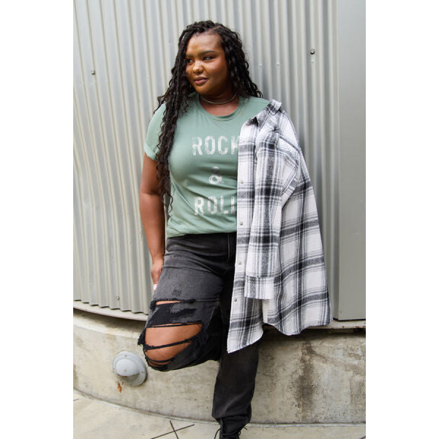 Simply Love Full Size ROCK & ROLL Short Sleeve T-Shirt Apparel and Accessories