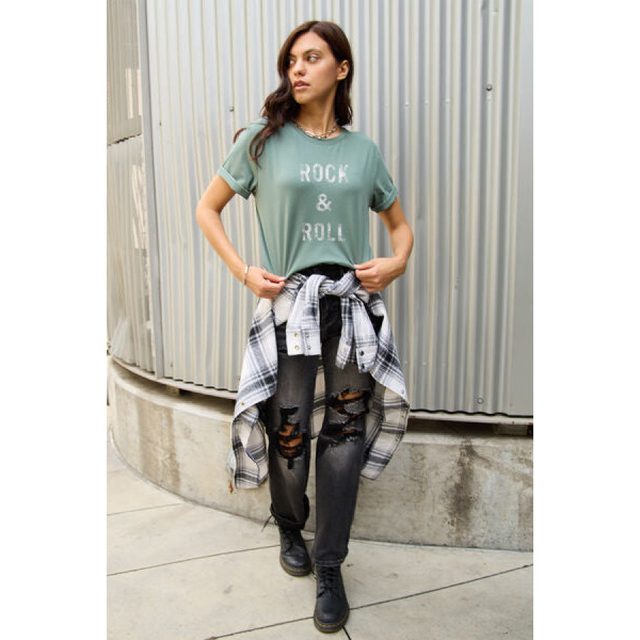 Simply Love Full Size ROCK & ROLL Short Sleeve T-Shirt Apparel and Accessories