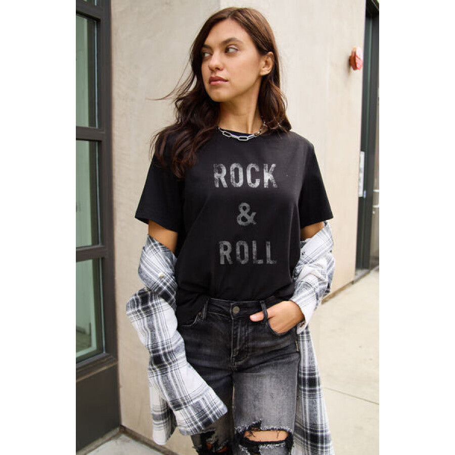 Simply Love Full Size ROCK & ROLL Short Sleeve T-Shirt Black / S Apparel and Accessories