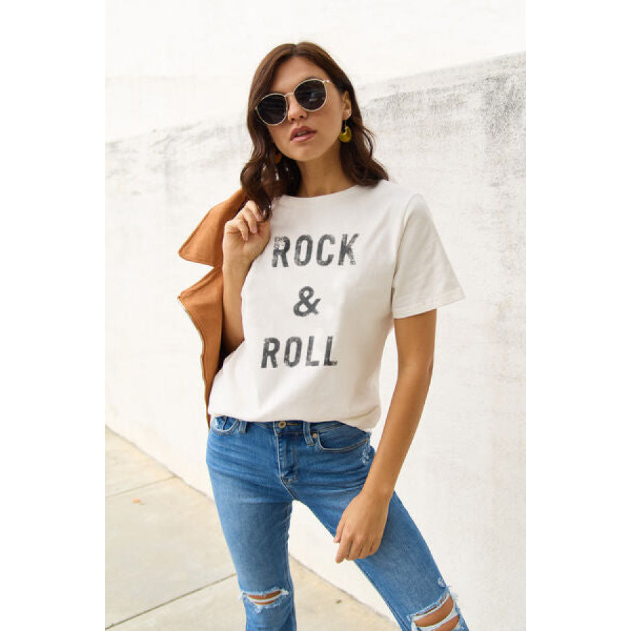 Simply Love Full Size ROCK & ROLL Short Sleeve T-Shirt White / S Apparel and Accessories