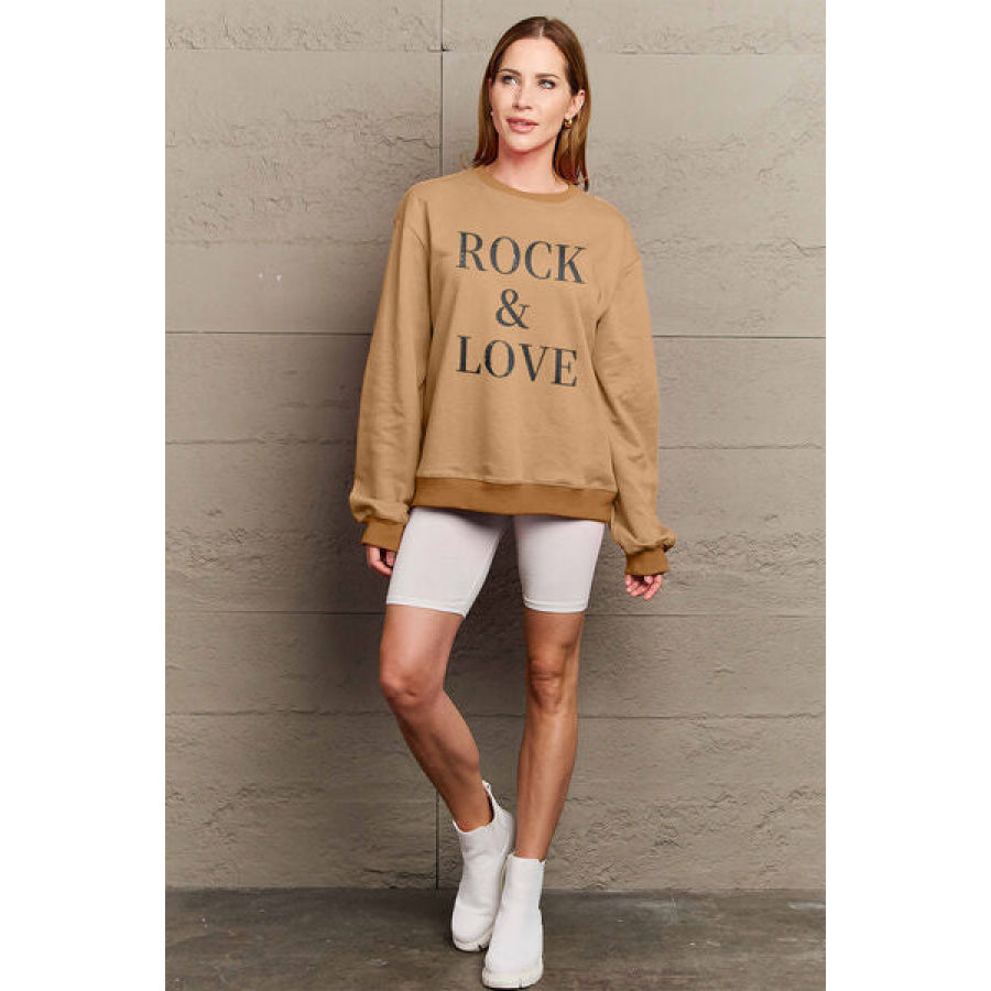 Simply Love Full Size ROCK & LOVE Round Neck Sweatshirt Apparel and Accessories