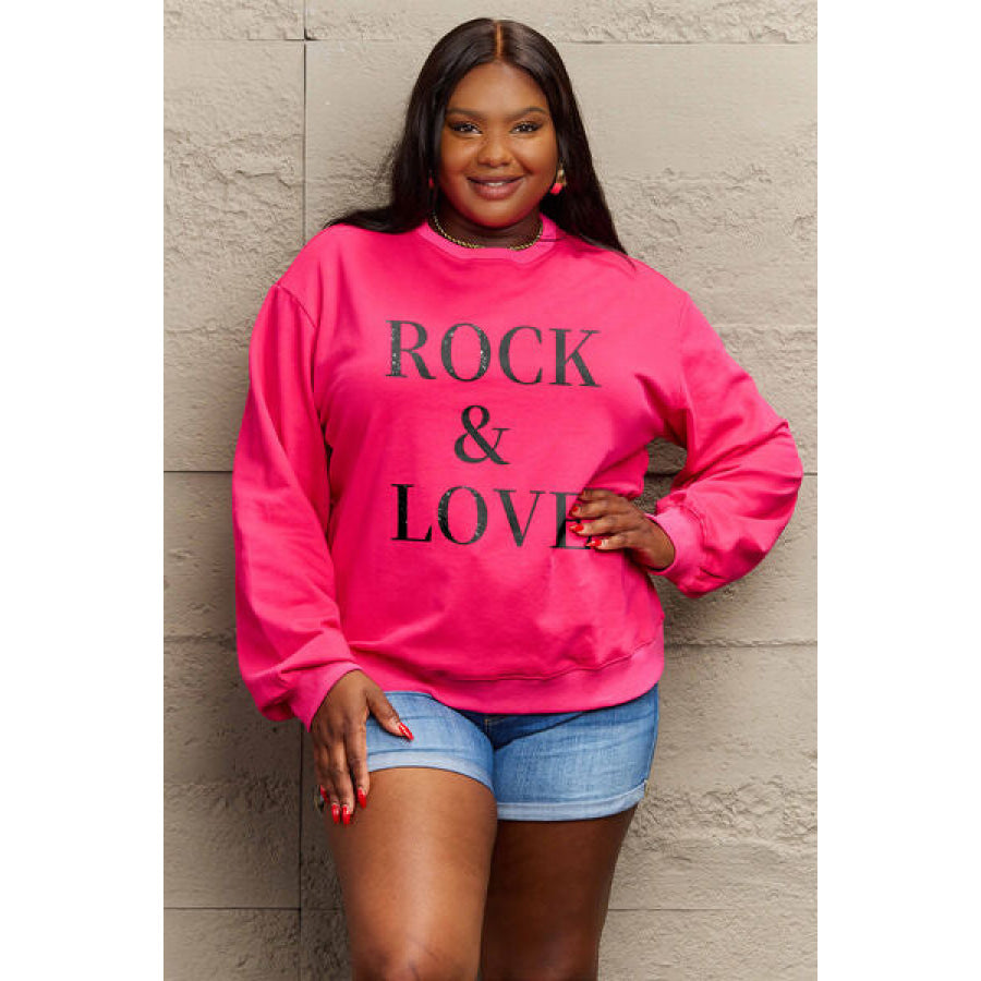 Simply Love Full Size ROCK & LOVE Round Neck Sweatshirt Apparel and Accessories