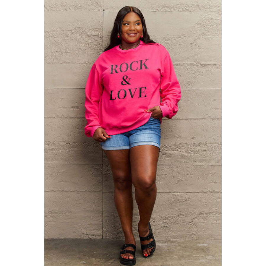 Simply Love Full Size ROCK & LOVE Round Neck Sweatshirt Apparel and Accessories