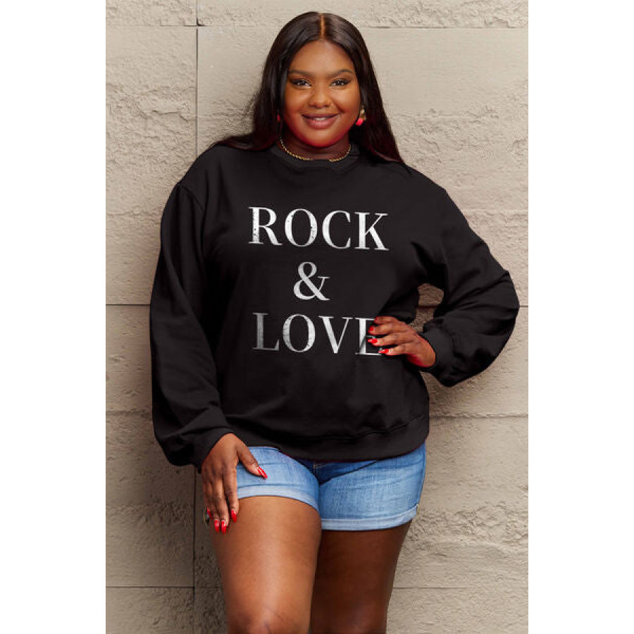 Simply Love Full Size ROCK & LOVE Round Neck Sweatshirt Apparel and Accessories