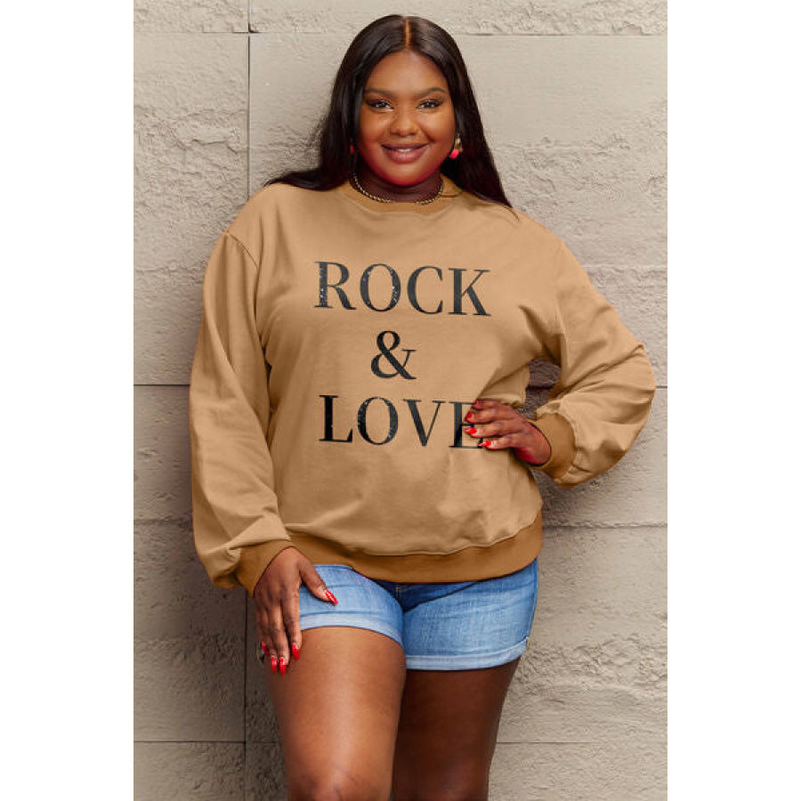 Simply Love Full Size ROCK & LOVE Round Neck Sweatshirt Apparel and Accessories