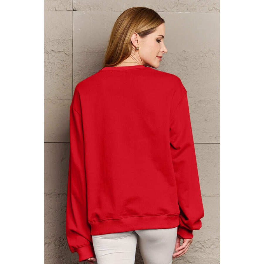 Simply Love Full Size ROCKIN AROUND Long Sleeve Sweatshirt Scarlet / S Clothing