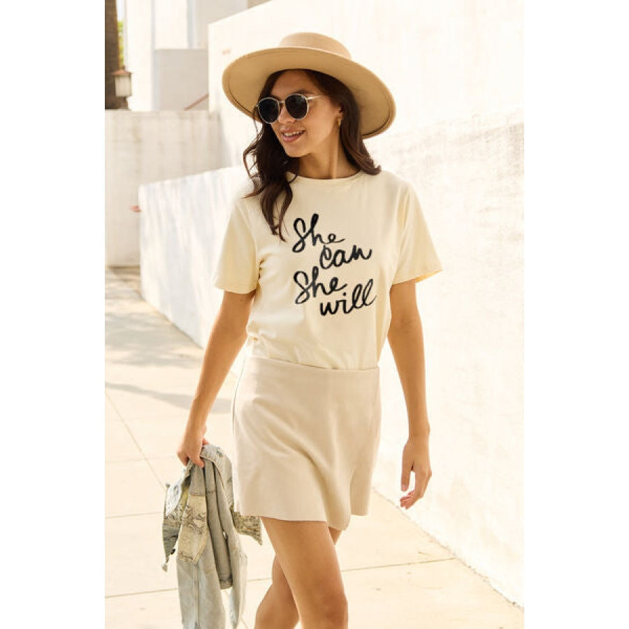 Simply Love Full Size SHE CAN SHE WILL Short Sleeve T-Shirt White / S Clothing