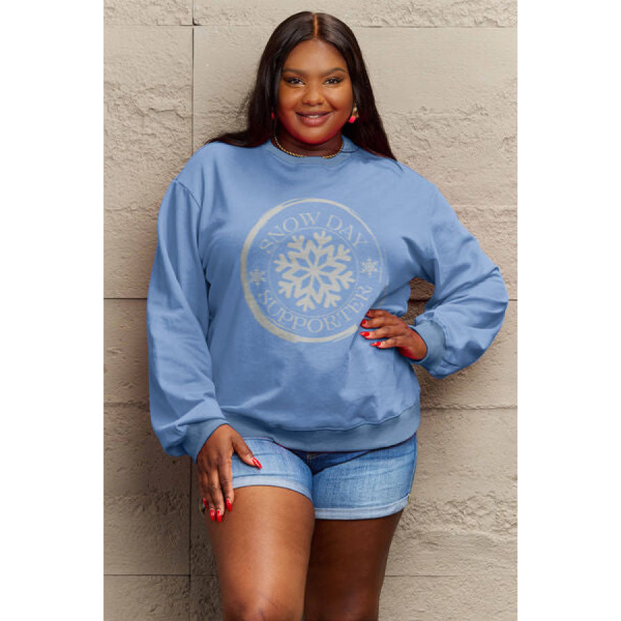 Simply Love Full Size SNOW DAY SUPPORTER Round Neck Sweatshirt Apparel and Accessories
